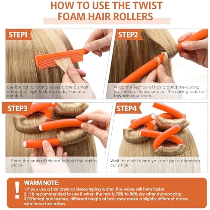 MEPOINT Flexible Foam Curling Rods,Twist Foam Hair Rollers,Soft Foam No Heat Hair Rods Curlers Home Use for Women Girls Long and Short Hair to Sleep– 6 Pack - Image 3